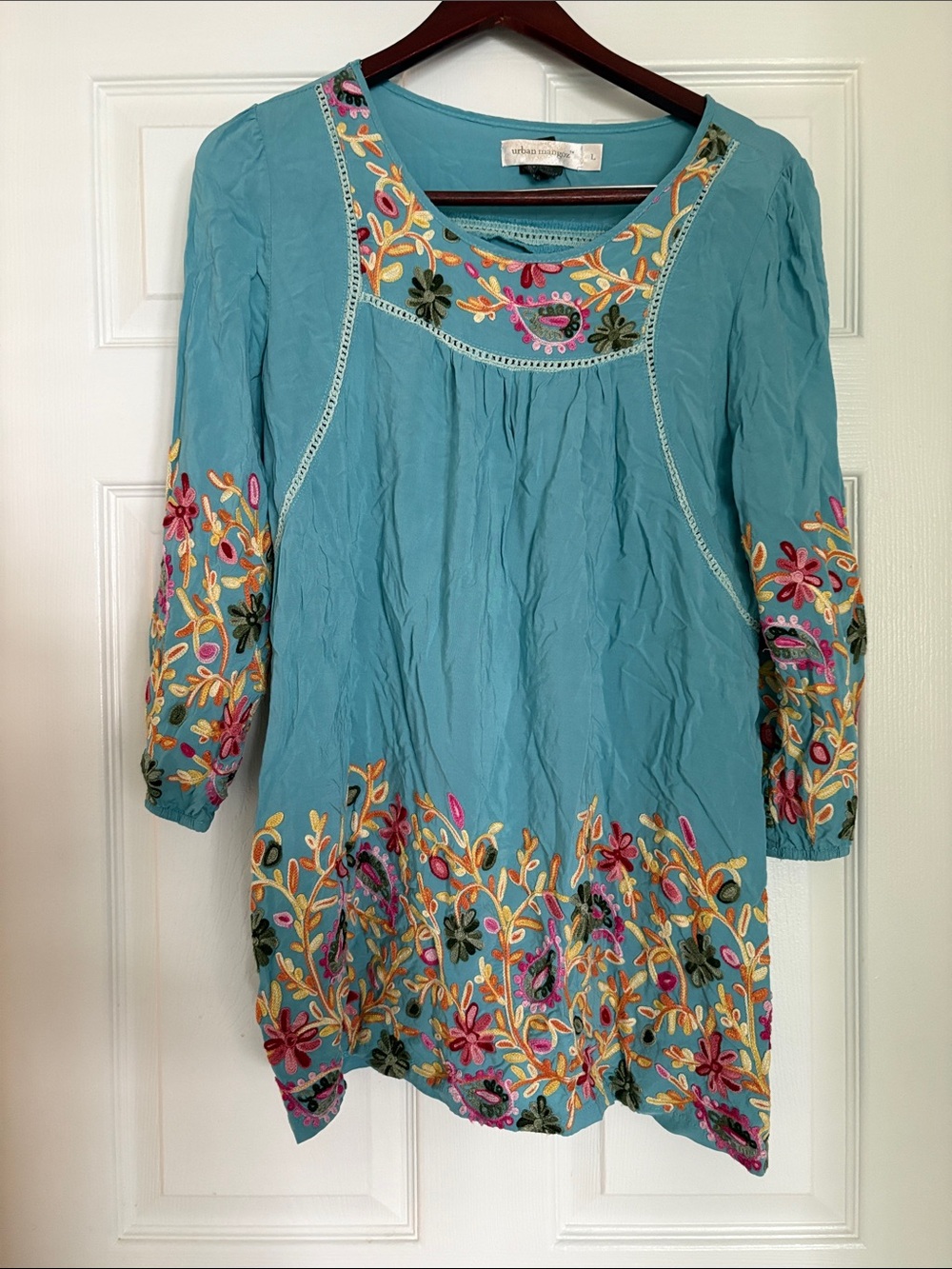 Standout Urban Mangoz Embroidered Teal Long-Sleeve Top